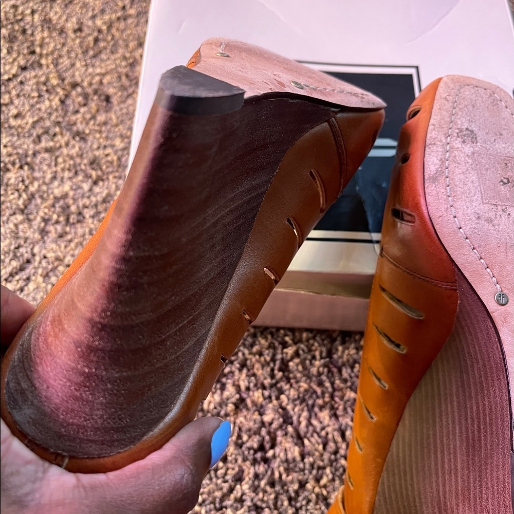 Frye Brown Leather Cutout Platform Wedges - Picture 5 of 11
